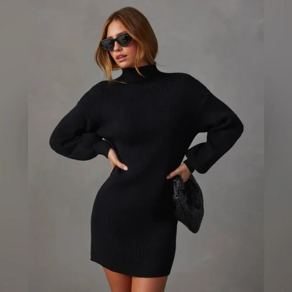 NWT- New With Tags Women’s Mock Neck Black Sweater Dress Size Small - Picture 2 of 11